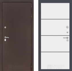 Дверь Лабиринт (LABIRINT) CLASSIC антик медный 25 Черный молдинг Белый софт