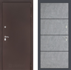 Дверь Лабиринт (LABIRINT) CLASSIC антик медный 25 Черный молдинг Бетон светлый