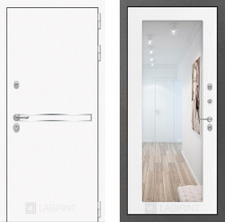 Дверь Лабиринт (LABIRINT) LINE WHITE 18 с Зеркалом Белое дерево