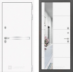 Дверь Лабиринт (LABIRINT) LINE WHITE 19 с Зеркалом Белый софт