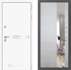 Дверь Лабиринт (LABIRINT) LINE WHITE с Зеркалом Акация светлая
